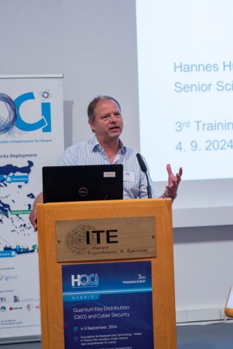 Hannes Hübel, AIT Austrian Institute of Technology, the keynote speaker at the HellasQCI Training Event in Crete 2024