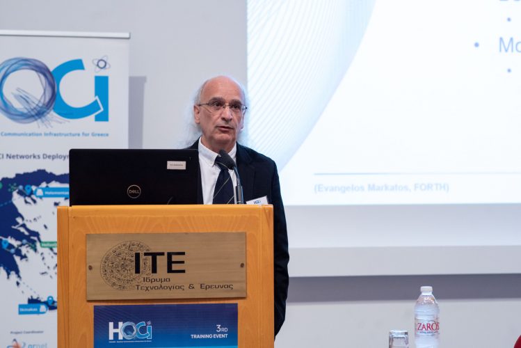 Prof. Evangelos Markatos, Department of Computer Science, University of Crete and Head of the Distributed Computing Systems Laboratory (DCS), Institute of Computer Science at FORTH addressing the audience